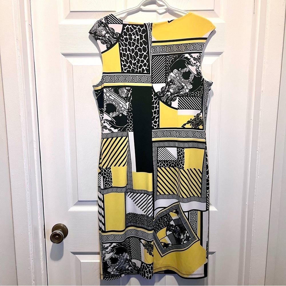 Frank Lyman Dress shift sleeveless Black Yellow Women 12 Large print geometric - Picture 4 of 4